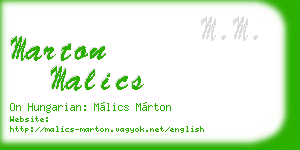marton malics business card