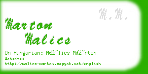 marton malics business card